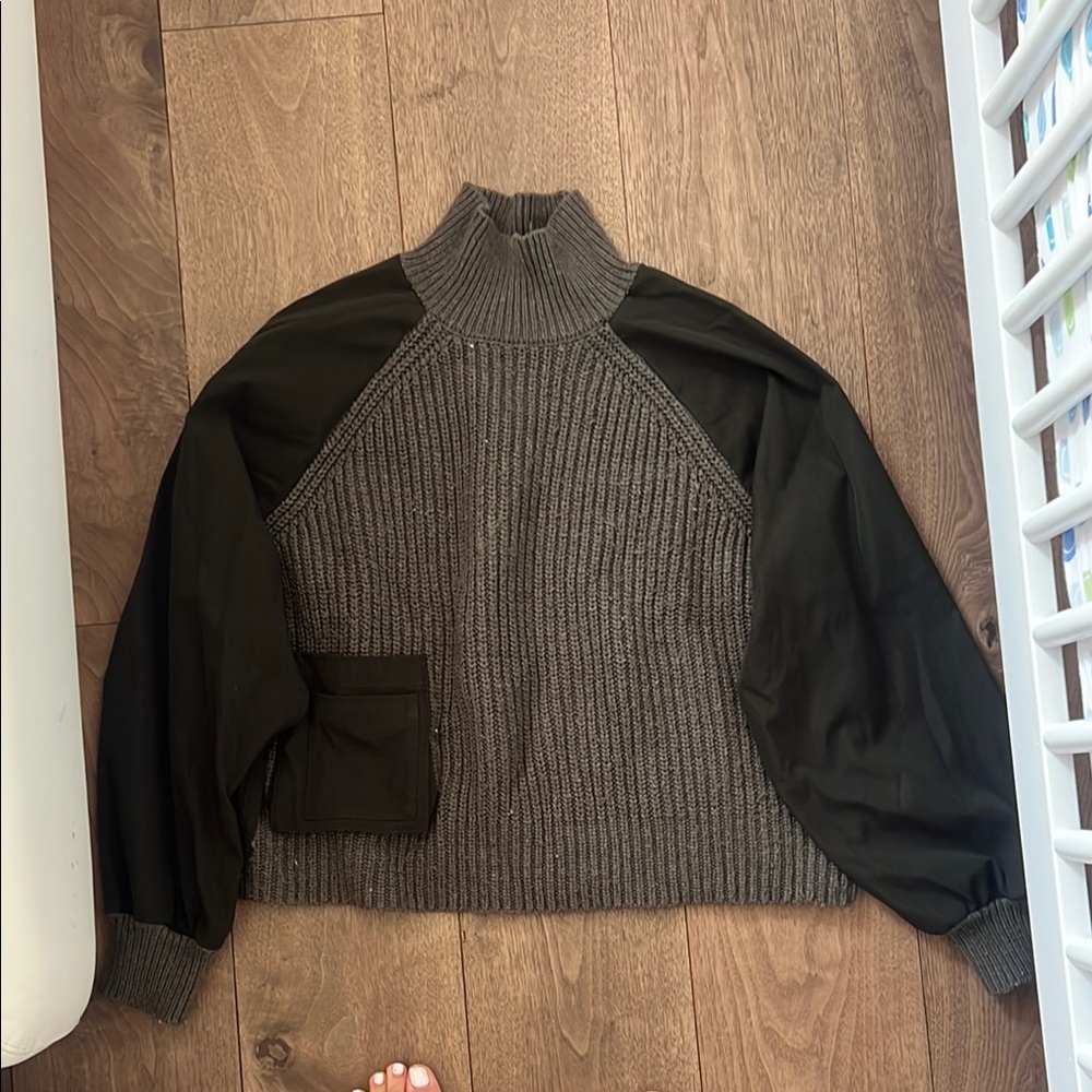 Zara olive green Knit Sweater with High Collar